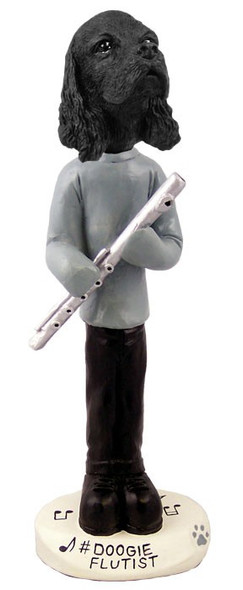 Black Cocker Spaniel Flutist Doogie Collectible Dog Figurine