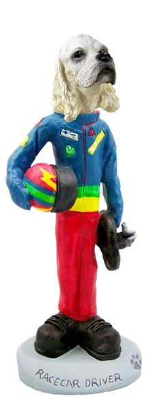 Blonde Cocker Spaniel Racecar Driver Doogie Collectible Dog Figurine