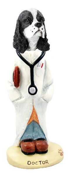 Black & White Cocker Spaniel Doctor Doogie Collectible Dog Figurine