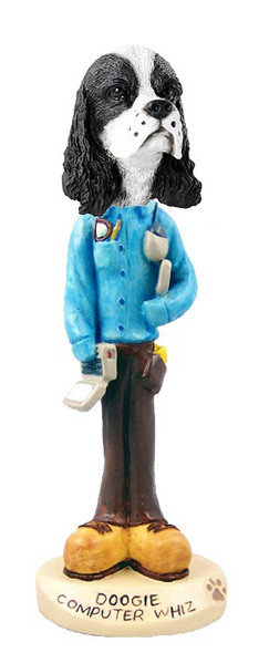 Black & White Cocker Spaniel Computer Whiz Doogie Collectible Dog Figurine