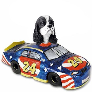 Black & White Cocker Spaniel Race Car Doogie Collectible Dog Figurine