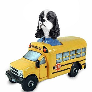 Black & White Cocker Spaniel School Bus Doogie Collectible Dog Figurine