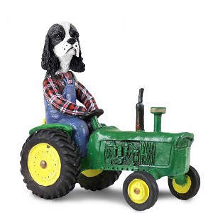 Black & White Cocker Spaniel Tractor Doogie Collectible Dog Figurine