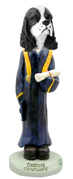 Black & White Cocker Spaniel Graduate Doogie Collectible Dog Figurine