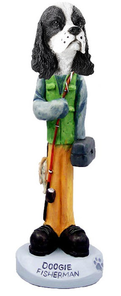 Black & White Cocker Spaniel Fisherman Doogie Collectible Dog Figurine