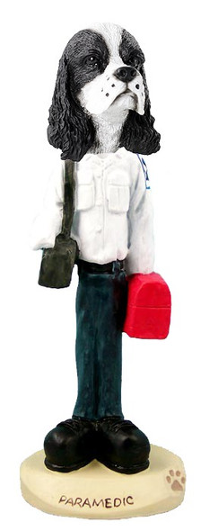 Black & White Cocker Spaniel Paramedic Doogie Collectible Dog Figurine