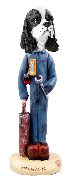 Black & White Cocker Spaniel Mechanic Doogie Collectible Dog Figurine