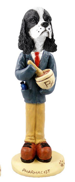 Black & White Cocker Spaniel Pharmacist Doogie Collectible Dog Figurine
