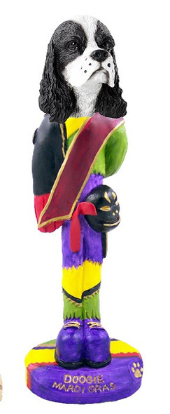 Black & White Cocker Spaniel Mardi Gras Doogie Collectible Dog Figurine