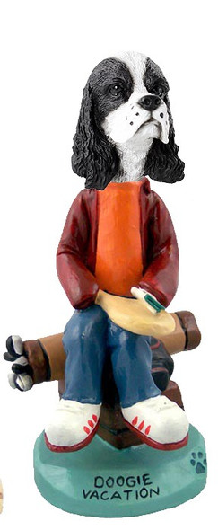 Black & White Cocker Spaniel Vacation Doogie Collectible Dog Figurine