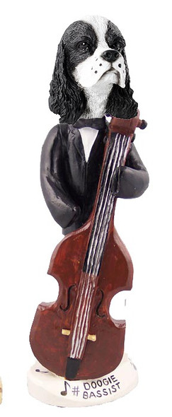 Black & White Cocker Spaniel Bassist Doogie Collectible Dog Figurine