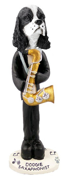 Black & White Cocker Spaniel Saxophonist Doogie Collectible Dog Figurine