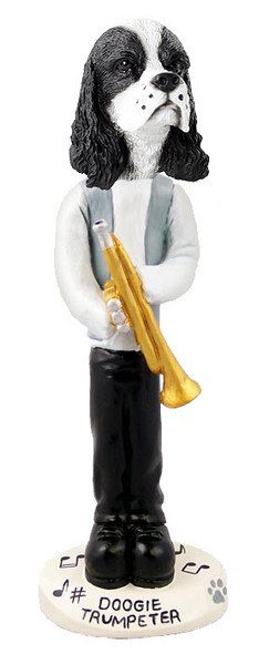Black & White Cocker Spaniel Trumpeter Doogie Collectible Dog Figurine