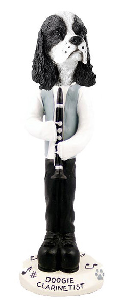 Black & White Cocker Spaniel Clarinetist Doogie Collectible Dog Figurine