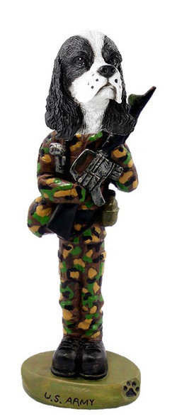 Black & White Cocker Spaniel U S Army Doogie Collectible Dog Figurine