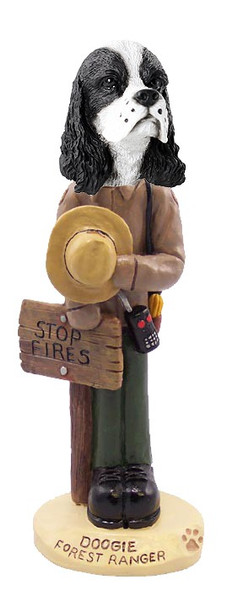 Black & White Cocker Spaniel Forest Ranger Doogie Collectible Dog Figurine