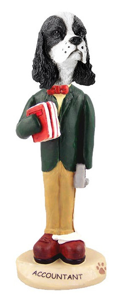 Black & White Cocker Spaniel Accountant Doogie Collectible Dog Figurine