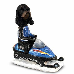 Black & Tan Cocker Spaniel Snowmobile Doogie Collectible Dog Figurine