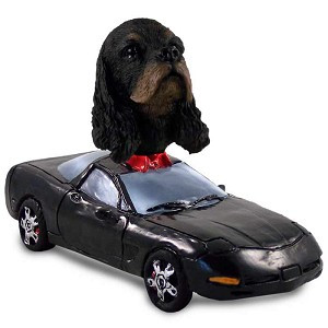 Black & Tan Cocker Spaniel Sports Car Doogie Collectible Dog Figurine