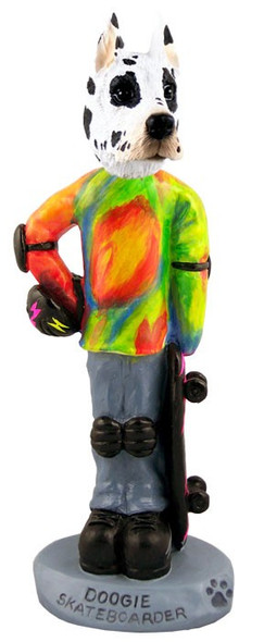 Harlequin Great Dane Skateboarder Doogie Collectible Dog Figurine