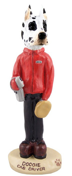 Harlequin Great Dane Cab Driver Doogie Collectible Dog Figurine
