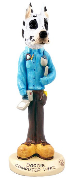 Harlequin Great Dane Computer Whiz Doogie Collectible Dog Figurine