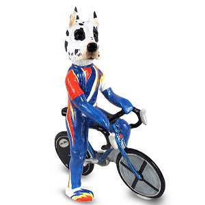 Harlequin Great Dane Bicycle Doogie Collectible Dog Figurine
