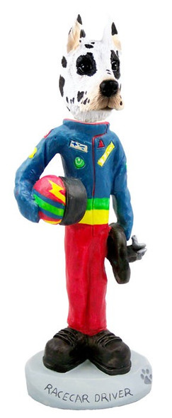 Harlequin Great Dane Racecar Driver Doogie Collectible Dog Figurine