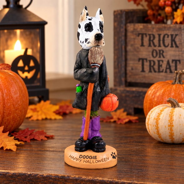 Harlequin Great Dane Happy Halloween Doogie Collectible Dog Figurine