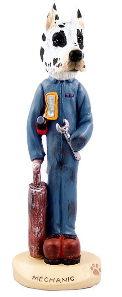 Harlequin Great Dane Mechanic Doogie Collectible Dog Figurine