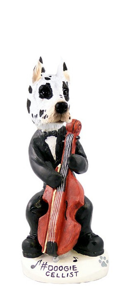Harlequin Great Dane Cellist Doogie Collectible Dog Figurine