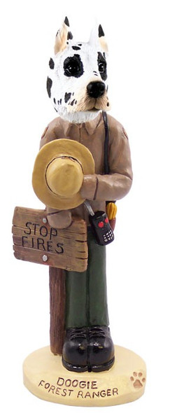 Harlequin Great Dane Forest Ranger Doogie Collectible Dog Figurine