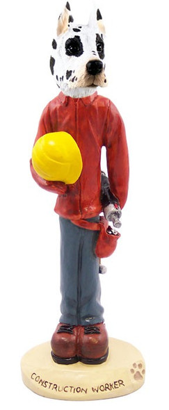 Harlequin Great Dane Construction Worker Doogie Collectible Dog Figurine