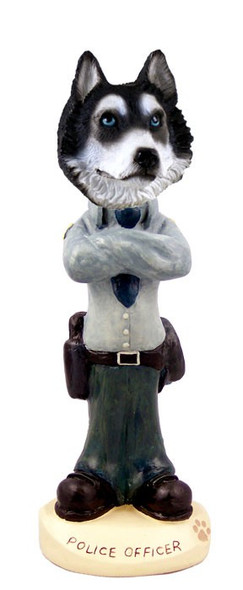 Black & White with Blue Eyes Husky Police Doogie Collectible Dog Figurine