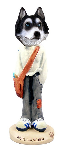 Black & White with Blue Eyes Husky Mail Carrier Doogie Collectible Dog Figurine