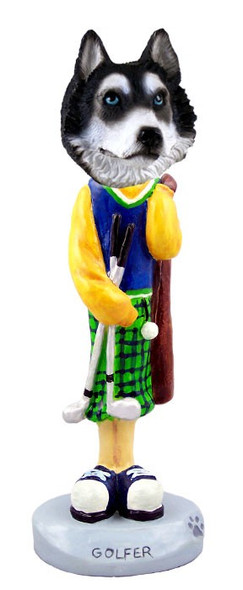Black & White with Blue Eyes Husky Golf Doogie Collectible Dog Figurine
