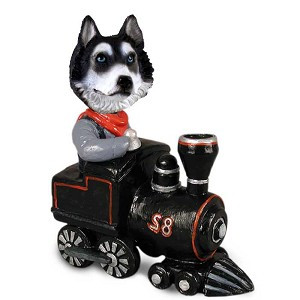 Black & White with Blue Eyes Husky Train Doogie Collectible Dog Figurine