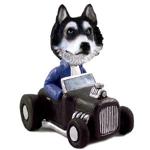 Black & White with Blue Eyes Husky Hot Rod Doogie Collectible Dog Figurine