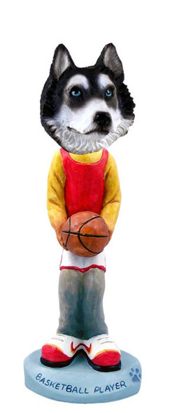 Black & White with Blue Eyes Husky Basketball Doogie Collectible Dog Figurine