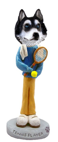 Black & White with Blue Eyes Husky Tennis Player Doogie Collectible Dog Figurine