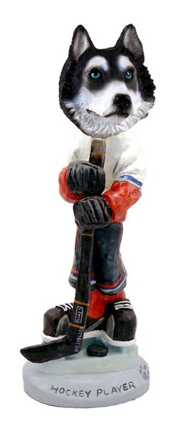 Black & White with Blue Eyes Husky Hockey Player Doogie Collectible Dog Figurine