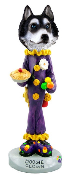 Black & White with Blue Eyes Husky Clown Doogie Collectible Dog Figurine