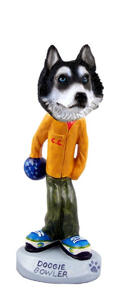 Black & White with Blue Eyes Husky Bowler Doogie Collectible Dog Figurine