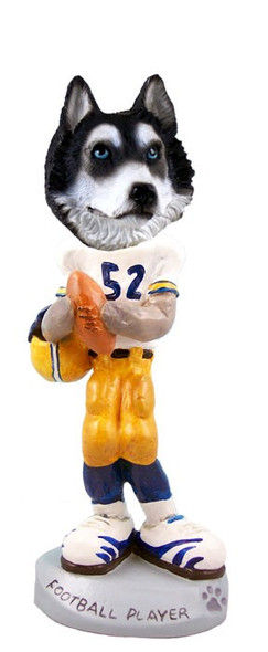Black & White with Blue Eyes Husky Football Player Doogie Collectible Dog Figurine