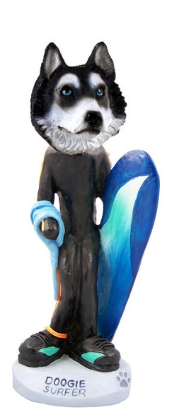 Black & White with Blue Eyes Husky Surfer Doogie Collectible Dog Figurine