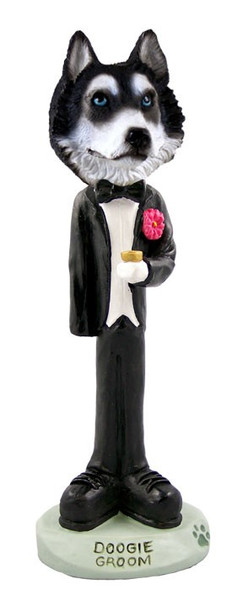 Black & White with Blue Eyes Husky Groom Doogie Collectible Dog Figurine
