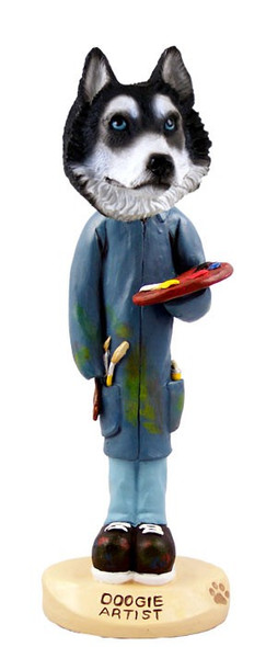 Black & White with Blue Eyes Husky Artist Doogie Collectible Dog Figurine