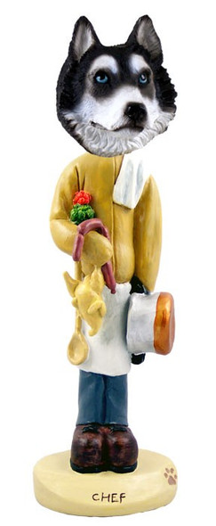 Black & White with Blue Eyes Husky Chef Doogie Collectible Dog Figurine