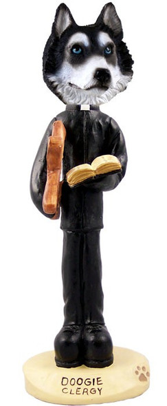 Black & White with Blue Eyes Husky Clergy Doogie Collectible Dog Figurine