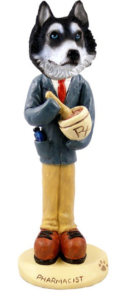 Black & White with Blue Eyes Husky Pharmacist Doogie Collectible Dog Figurine